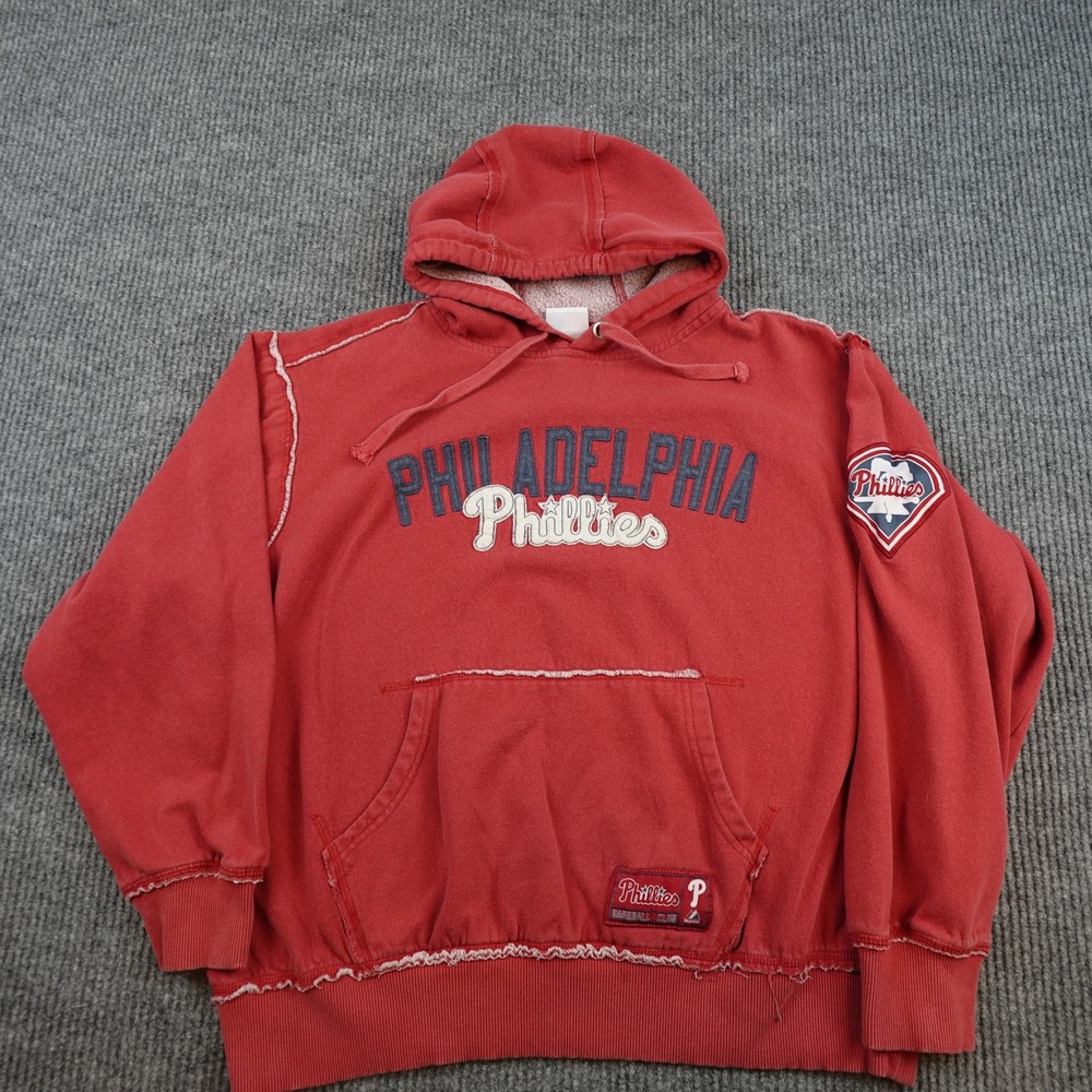 Philadelphia Phillies Hoodie Sweatshirt Mens 2XL Red MLB Majestic Pullover